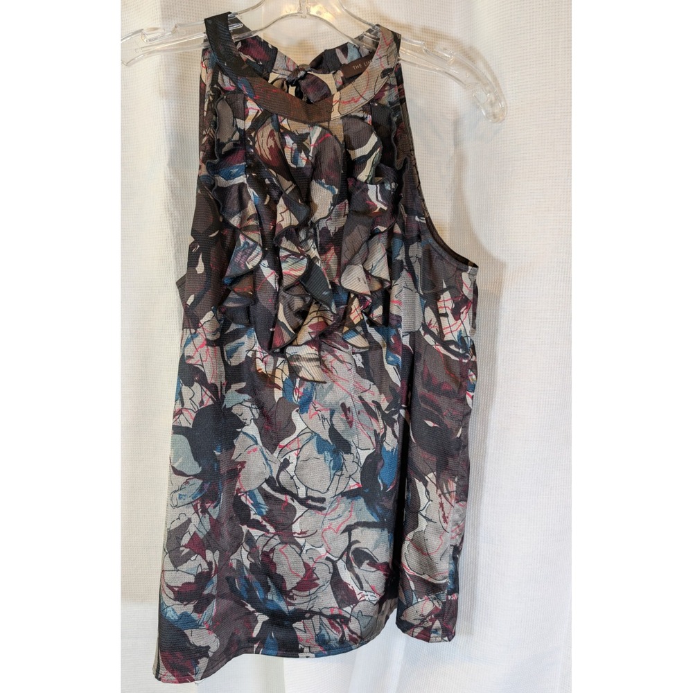 The Limited Womens Floral Halter Ruffle V Neck Sleeveless Blouse Tie Back size M